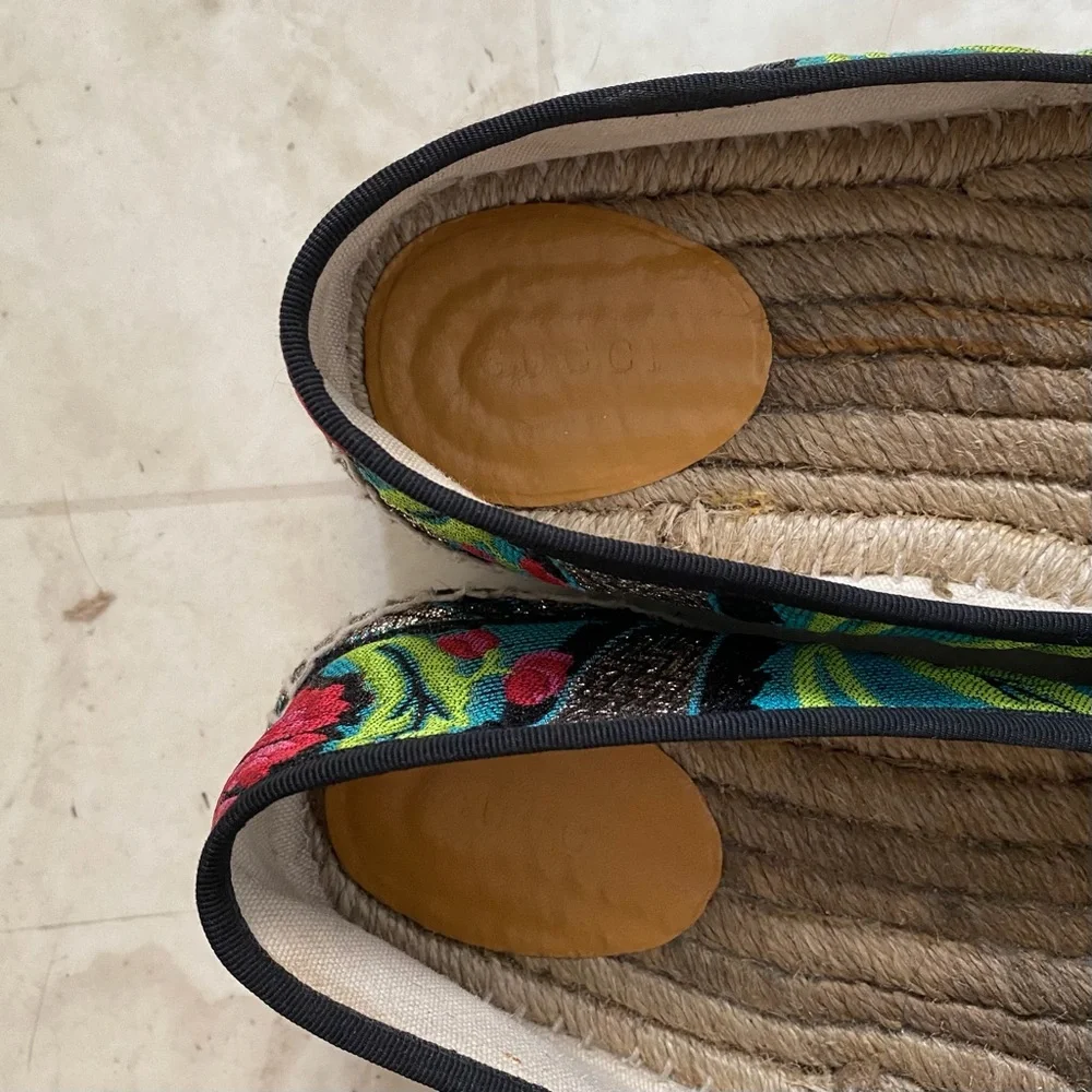 Gucci Canvas Floral Embroidered Blind For Love Espadrilles Flats Size 37.5/7.5